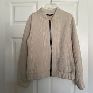 ChicMe size small Light Beige Sweater Textured Bomber Jacket Normcore